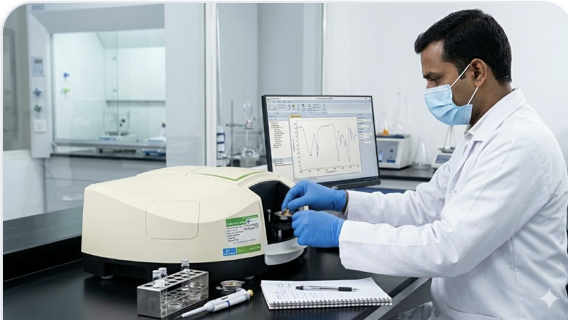 Laboratory analyst reviewing analytical data